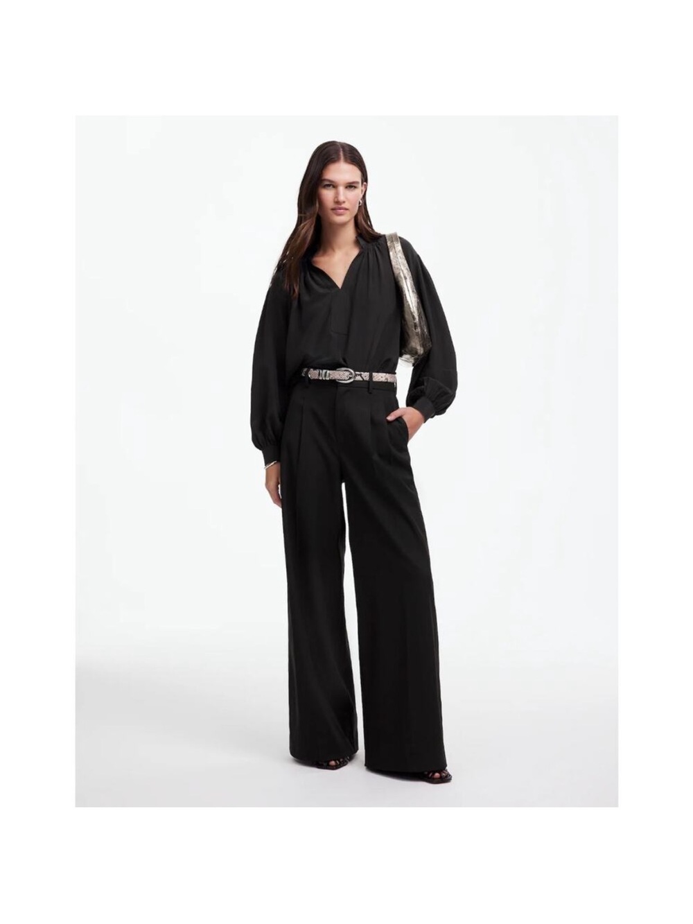 Madewell The Harlow Superwide-Leg Trouser in Brushed Twill Black size 0 NWT NEW